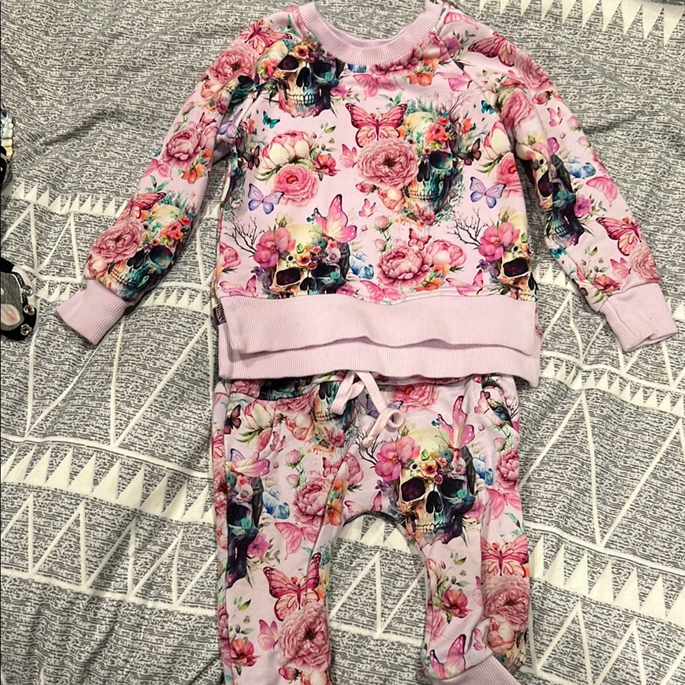 Bums and Roses Pink Skull Jogger Set